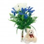 Florero 4 Rosas Blancas 3 Iris y Peluche