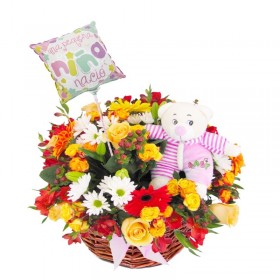 Cesta de Flores Nacimiento Flores Mix Niña