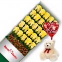 Caja de Rosas Amarillas 24 Rosas + Globo y Peluche