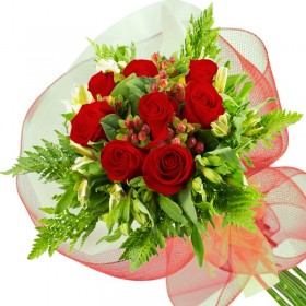 RAMO CON 8 ROSAS ROJAS