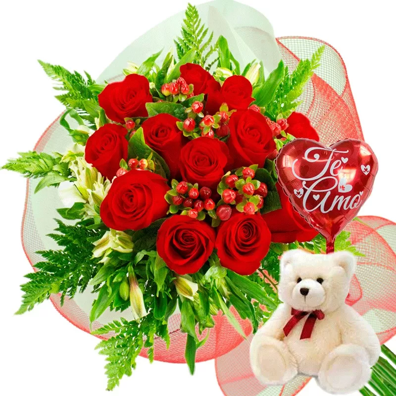 Caja de Rosas Circus 6 Rosas + Globo y Peluche