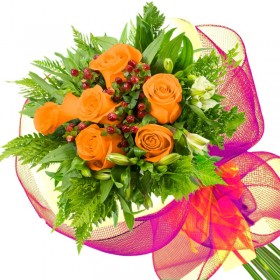 RAMO CON 6 ROSAS DAMASCO