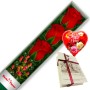 CAJA ROJAS CON 3 ROSAS MÁS GLOBO DÍA DE LA MADRE Y CHOCOLATE
