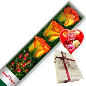 CAJA CIRCUS CON 3 ROSAS MÁS GLOBO DÍA DE LA MADRE Y CHOCOLATE