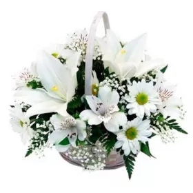 Cesta de Condolencias Pequeño con Liliums y Astromelias mas Flores Mix