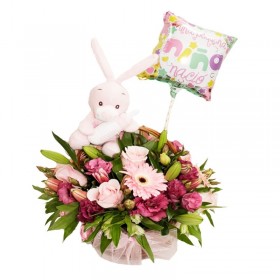 Cesta de Flores de Nacimiento para Niñas