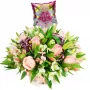 Cesta de Astromelias Liliums Rosas Rosadas con Globo Es una Niña
