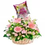 Cesta Grande con 24 Rosas y 10 Liliums Rosado más Globo para Niña