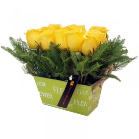 Cesta de 10 Rosas Amarillas