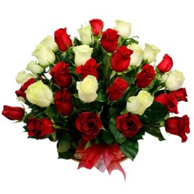 Cesta de 40 Rosas Rojas y Blancas
