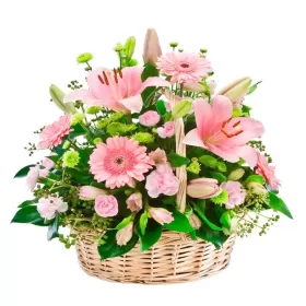 Cesta de Flores Grandes Liliums y Gerberas color Rosadas