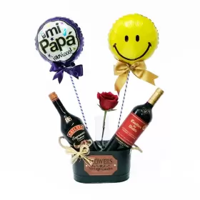 Cubeta de 1 Vino Casillero del Diablo más 1 Baileys Espresso 1 Rosa y 2 Globos para el Día del Padre