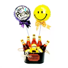 Cubeta con 5 Cervezas Kross Golden 330 cc y 2 Globos para el Día del Padre