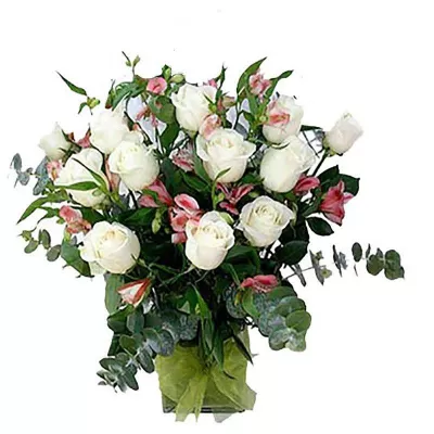 Florero de 12 Rosas y Astromelias para Condolencias