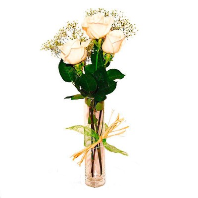 Presencia 3 Rosas Blancas en Florero para Condolencias