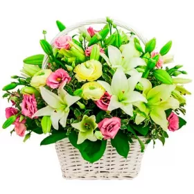 Cesta de Rosas y Liliums para Condolencia