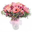 RAMO CON 12 ROSAS ROSADAS + GLOBO Y PELUCHE